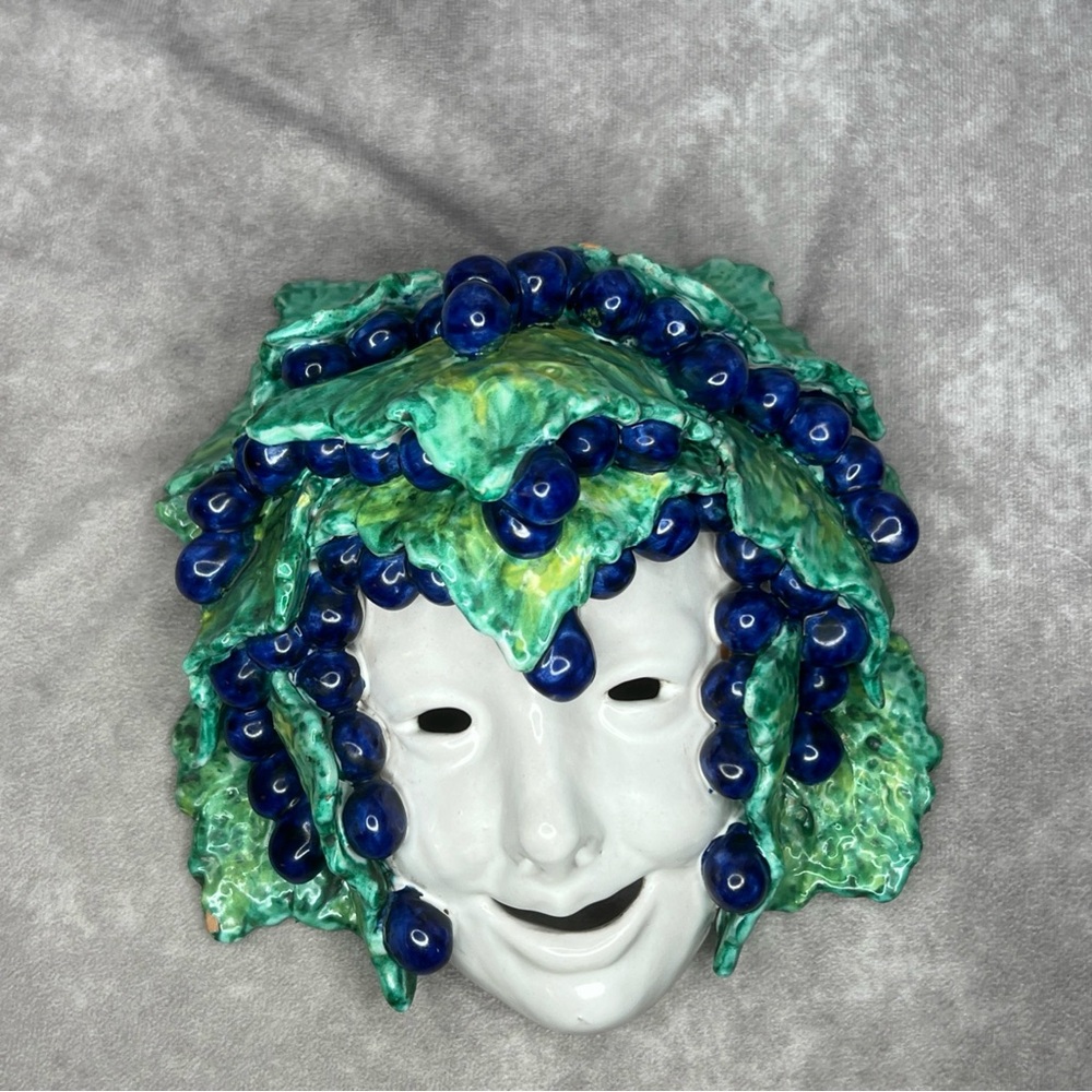 VTG Italian Majolica Bacchus Mask Wall Art Grape Hand Painted Signed Montelupo